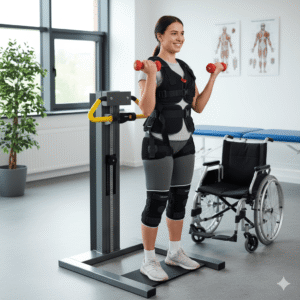 Terapiniai pratimai su mažais krūviais ir ergonomiškomis rankenomis.