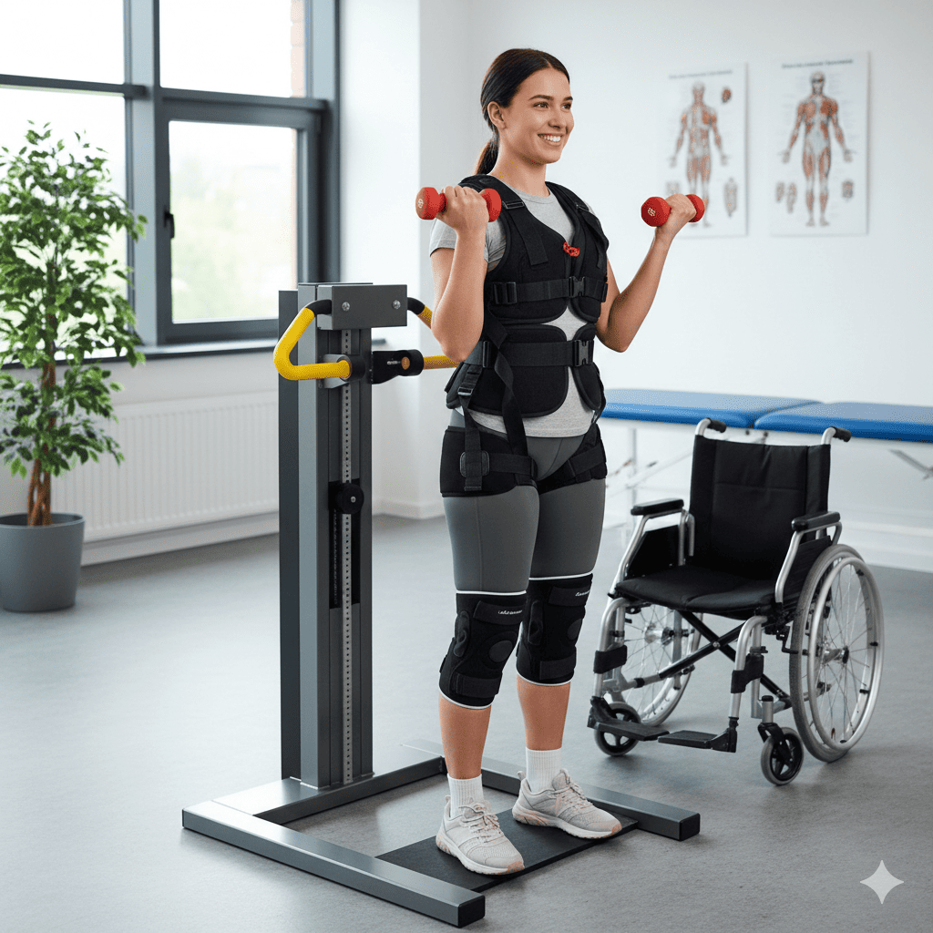 Terapiniai pratimai su mažais krūviais ir ergonomiškomis rankenomis.